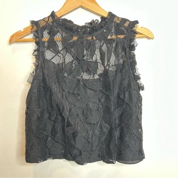 Zara Tops - Zara Lace Overlay Sleeveless Tank Top Black